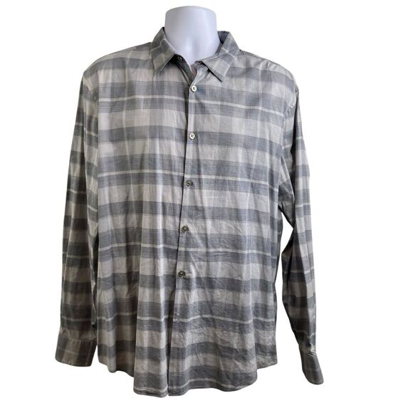 John Varvatos Men's Gray Luxe Shirt Size L Plaid Casual Western Workwear Classic - Picture 1 of 13